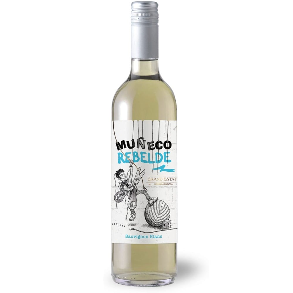 Vino blanco sauvignon blanc Muñeco rebelde en botella 750 cc.