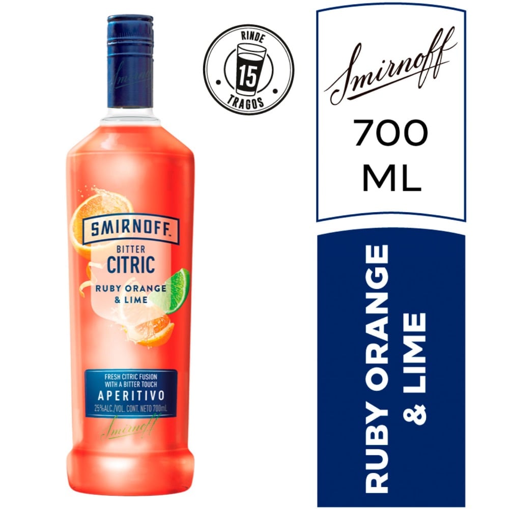 Aperitivo Smirnoff Bittercitric Naranja Y Lima 700cc