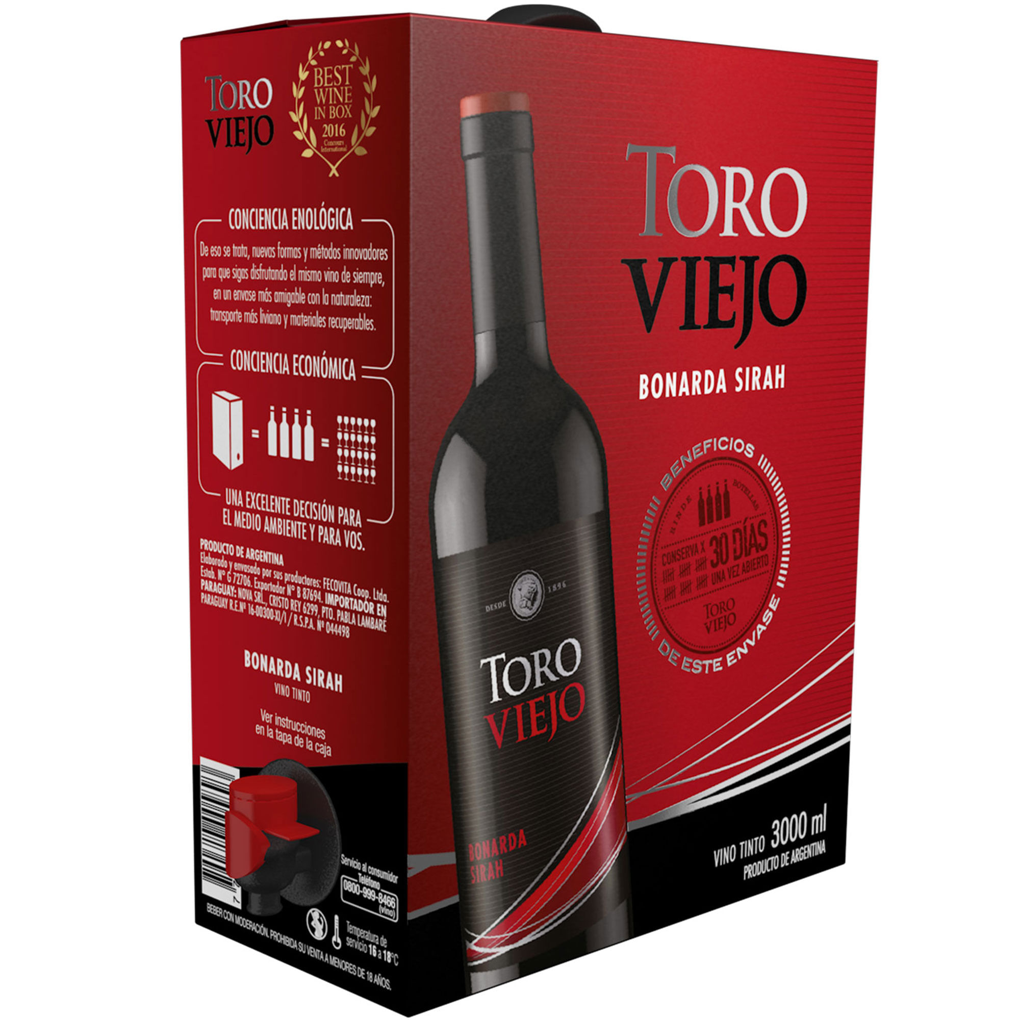 Vino tinto Bonarda Sirah Toro Viejo bib 3 lts