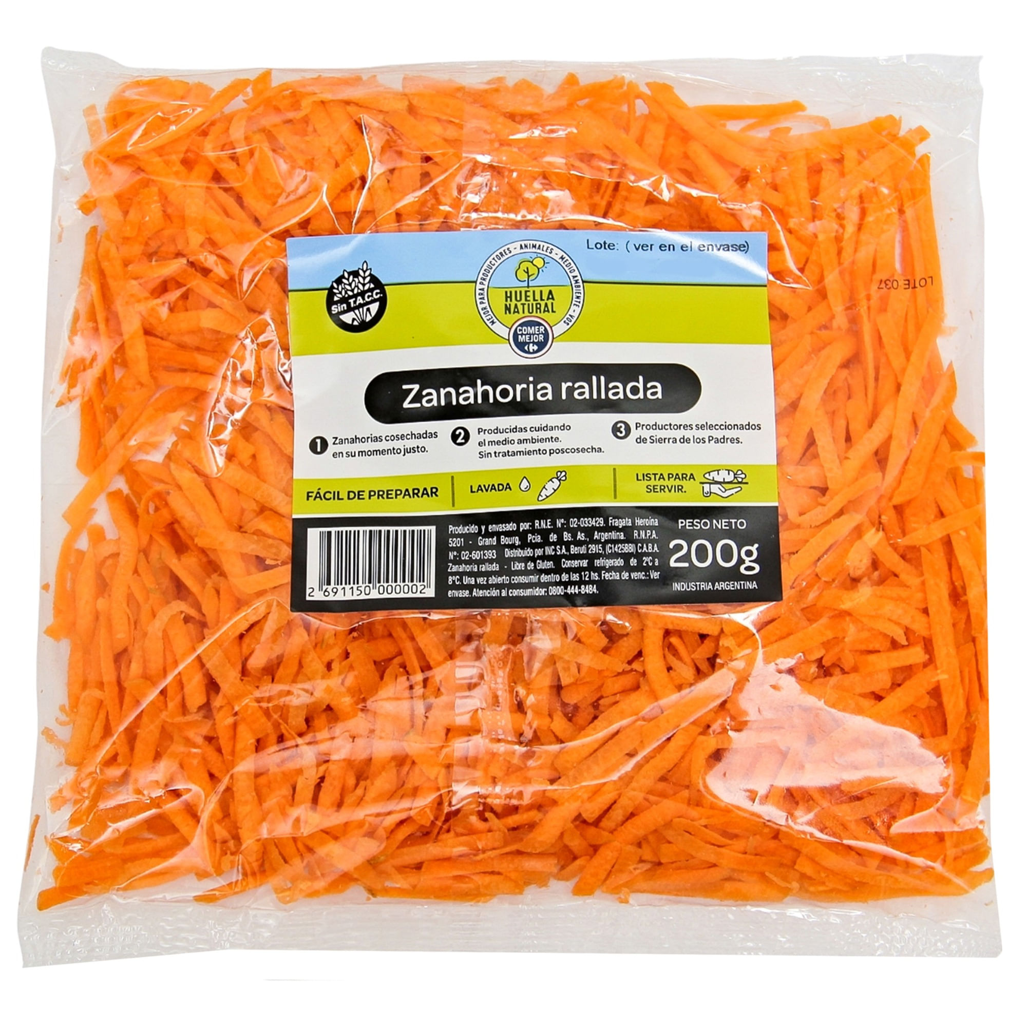 Zanahoria rallada Huella Natural 200 g.