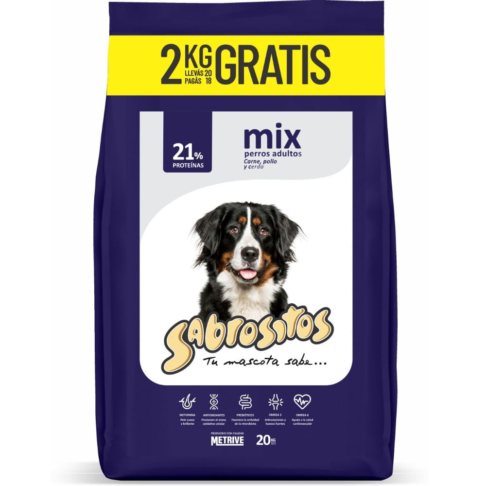 Alimento seco para perro Sabrositos adultos mix carne pollo con bonus 18 + 2 kg