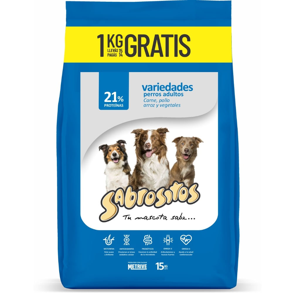Alimento seco para perro Sabrositos adulto variedades 14+1 kg