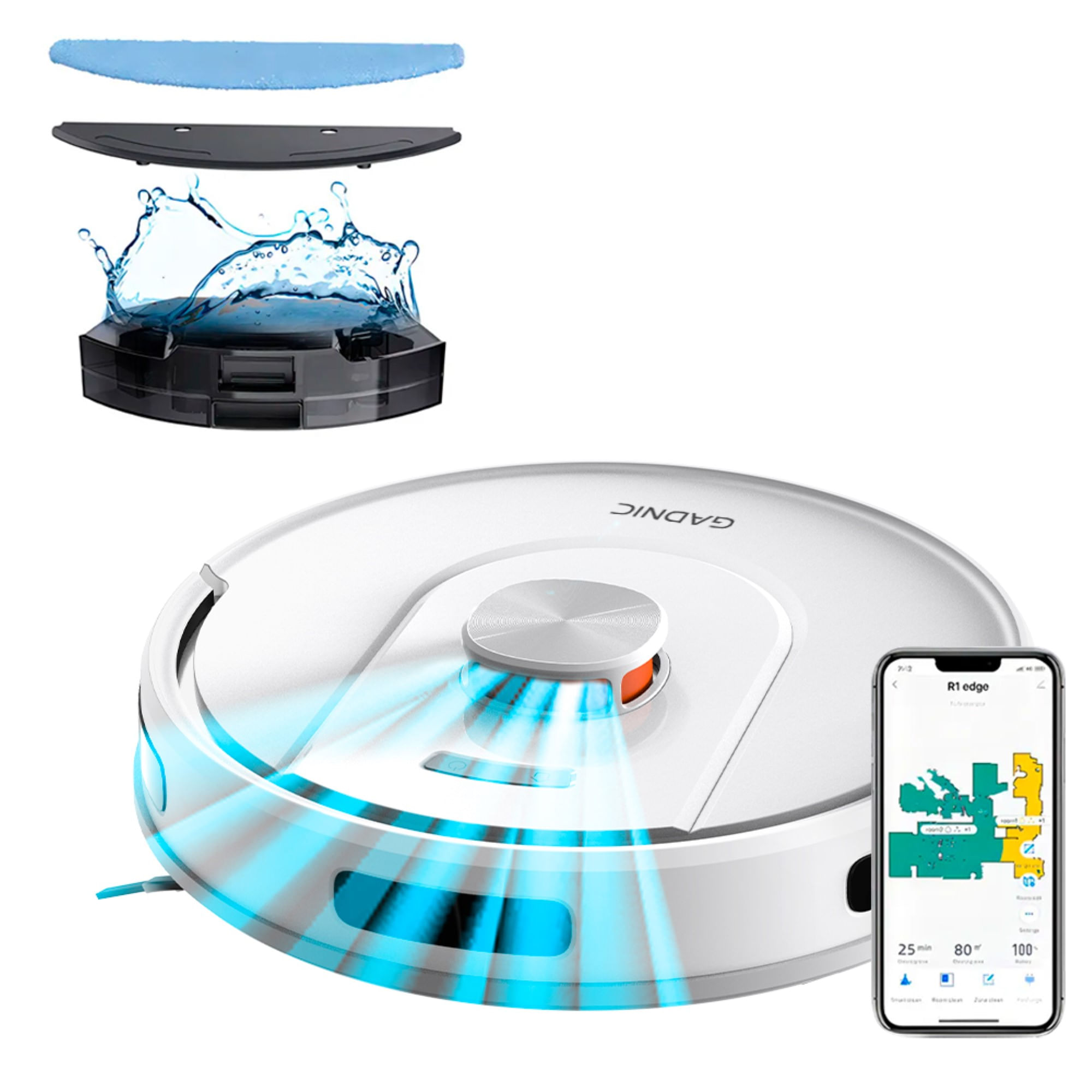 Aspiradora Robot Gadnic 5000Pa Navegacion LDS Laser 3D Trapeado App Tuya Autonomia 200 Min (Blanco)