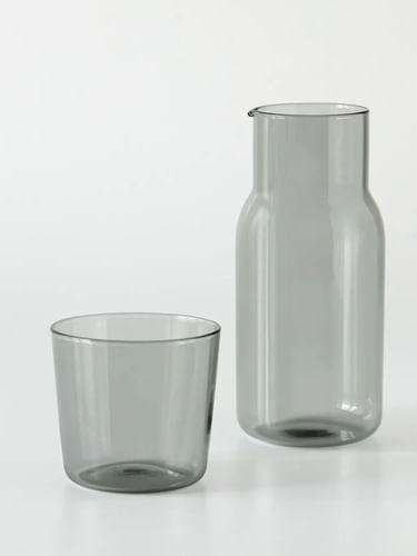 Jarra Y Vaso Blackly Gris 500ml 250ml Vidrio Gris