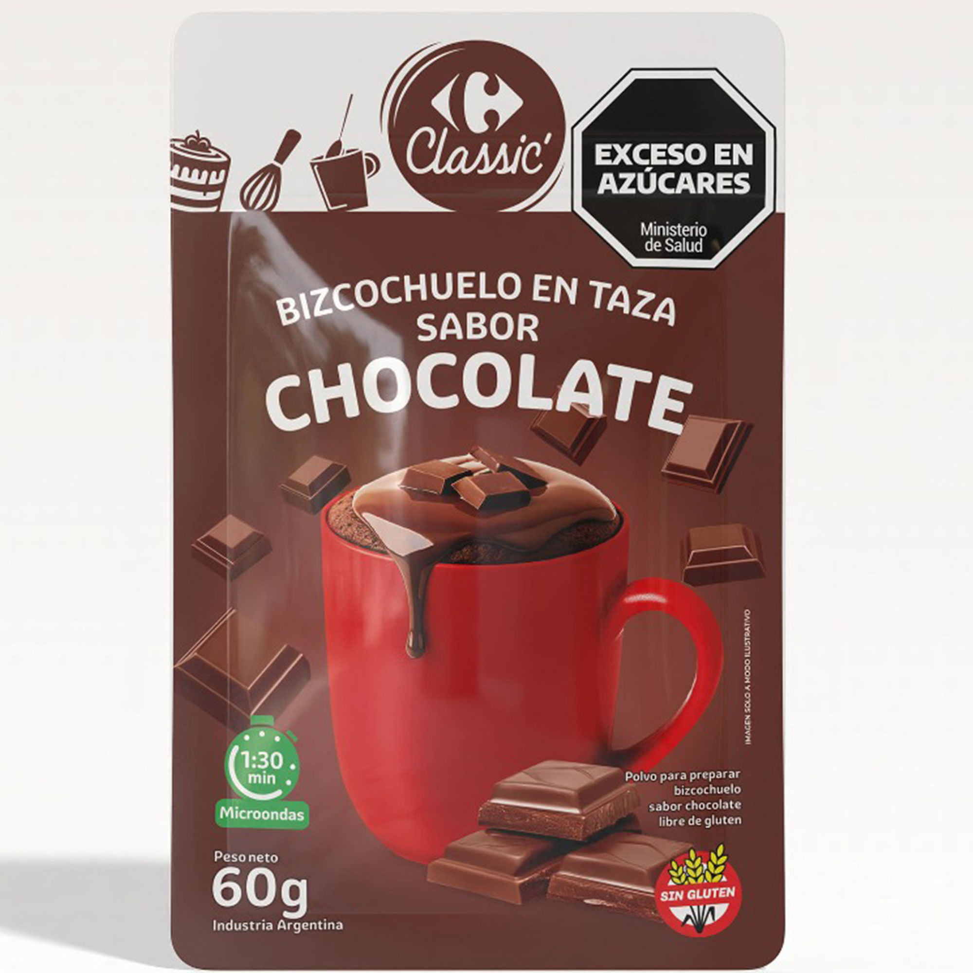 Bizcochuelo taza Carrefour Classic de chocolate 60 grs