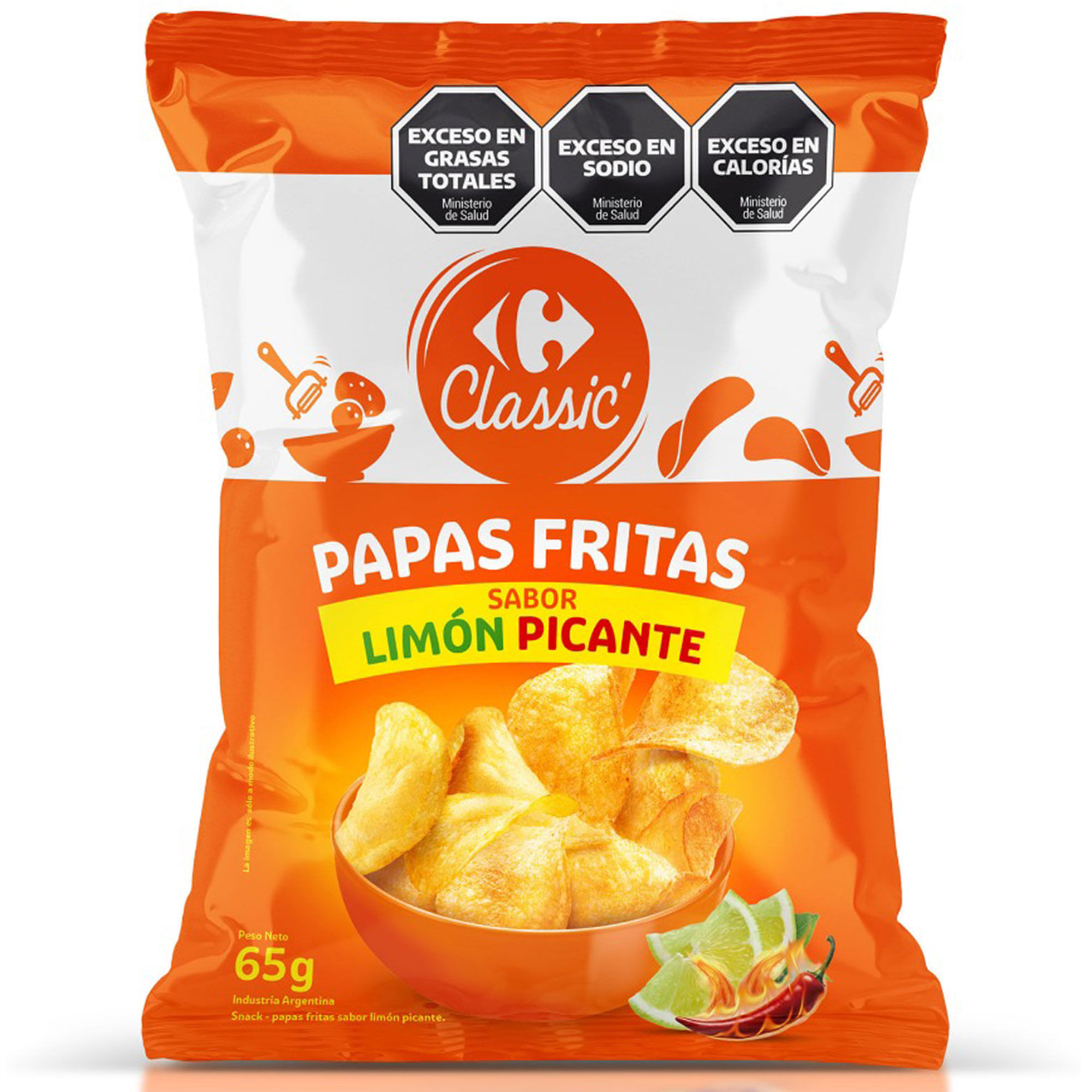 Papas fritas Carrefour Classic sabor limón picante 65 grs