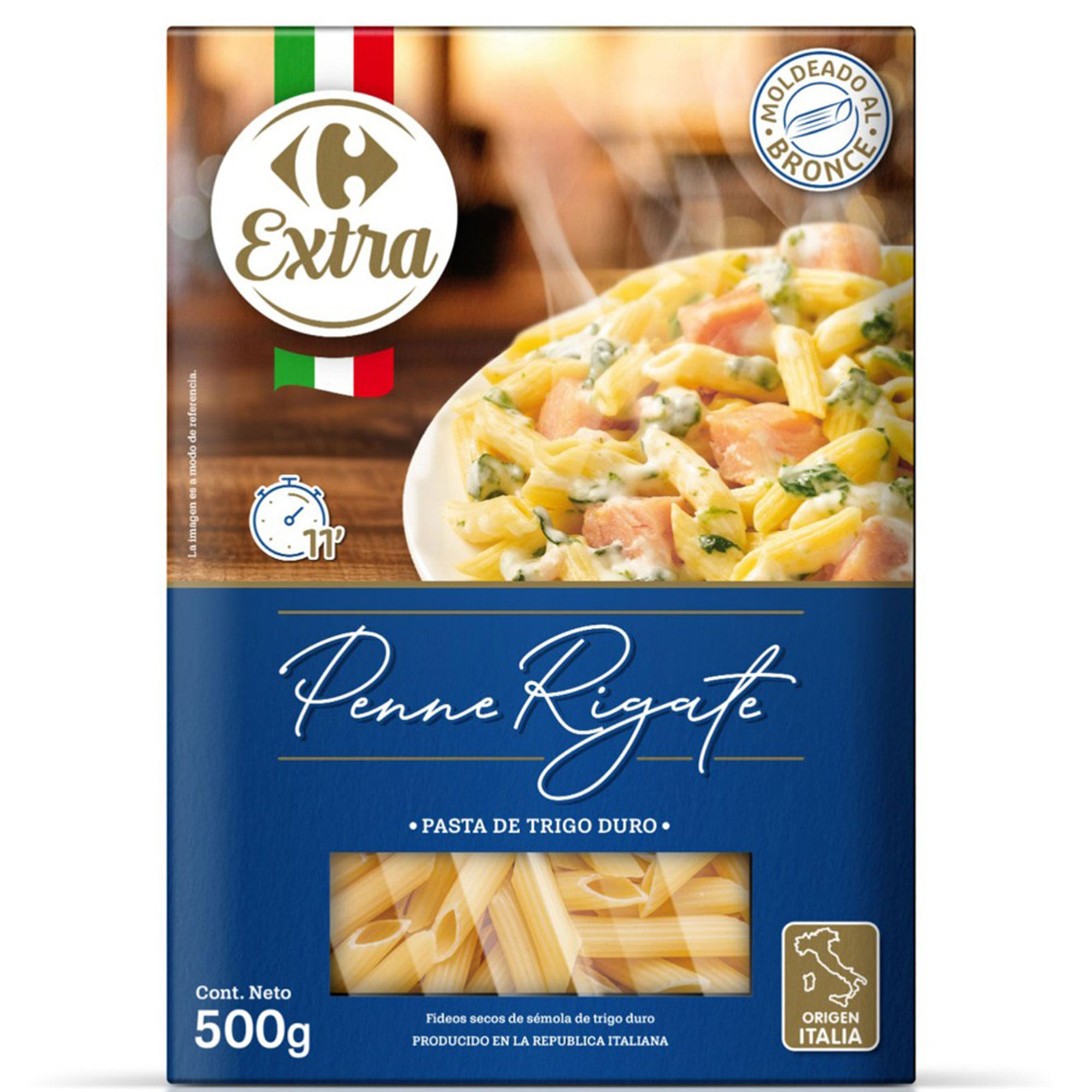 Fideos penne rigate Carrefour Extra en caja 500 grs