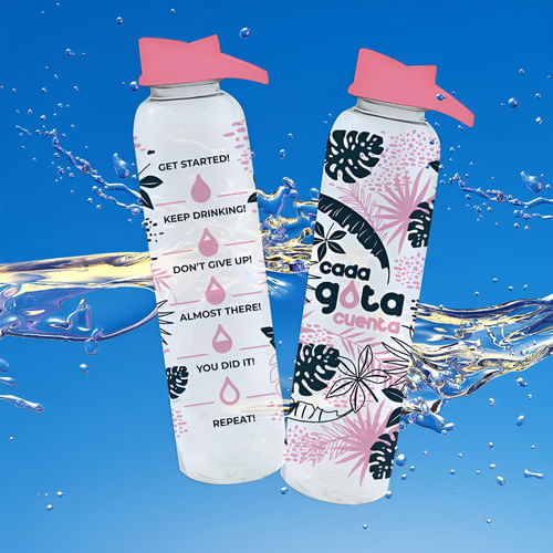 Botella De Agua Deportiva Dehuka Eco 600ml Medidora Rosa - Puesta En Forma - Marcador Mililitros - Tapa Rebatible