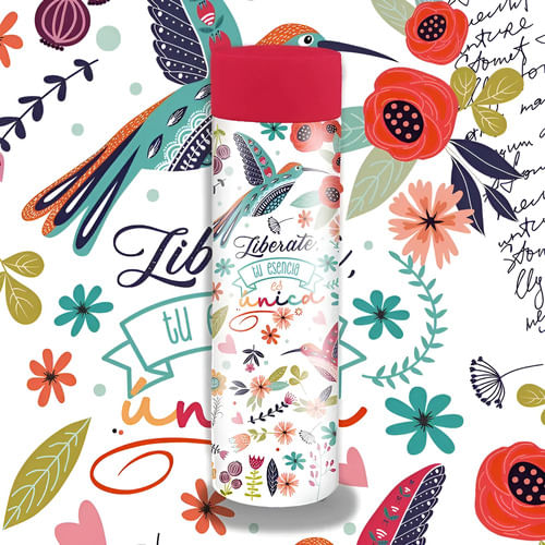 Botella Deportiva Dehuka Geo Flexo 500ml Botanical Rojo