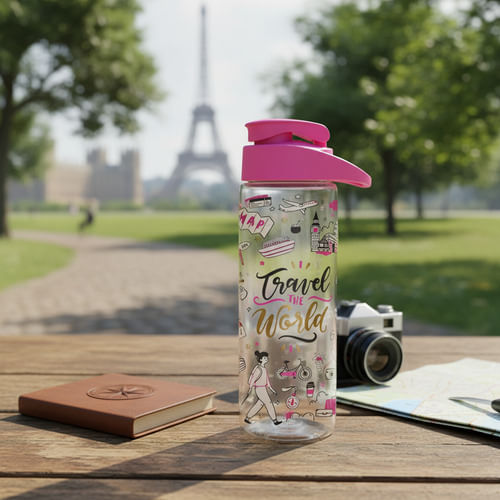 Botella Deportiva Motivacional Dehuka Dakar Traveling 750ml, Rosa Pico Bebedero Asa Superior Ideal Viajes, Libre De Bpa