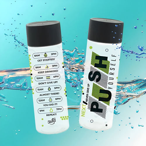 Botella De Agua Deportiva Motivacional Dehuka Geo Medidora Sport 600ml, Negra, Escala De Medición Tapa Lisa Libre De Bpa