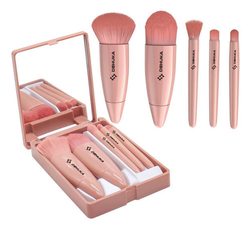 Brochas Y Pinceles Dehuka Sintético De Maquillaje Estuche Con Espejo Color Rosa Chicle