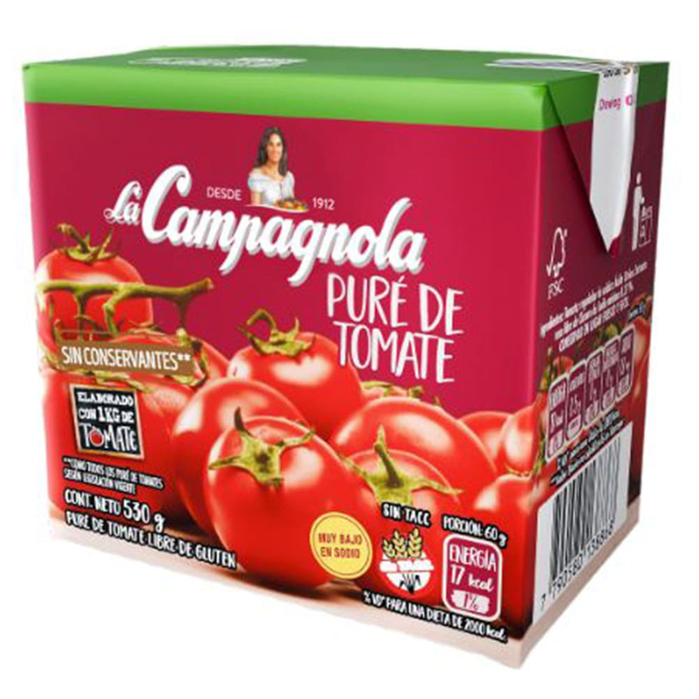 Puré de tomate La Campagnola tetra 530 g.