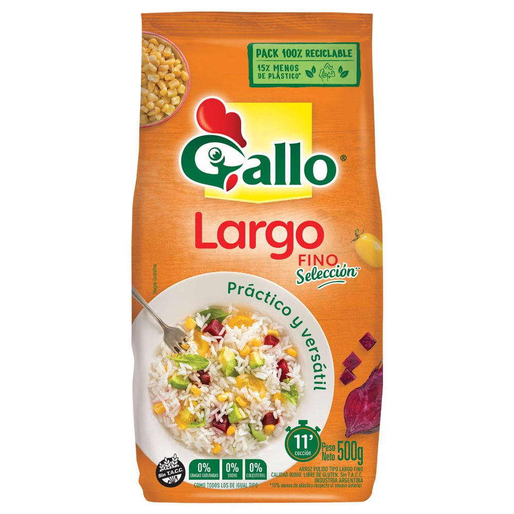 Arroz largo fino 00000 Gallo en bolsa 500 g.