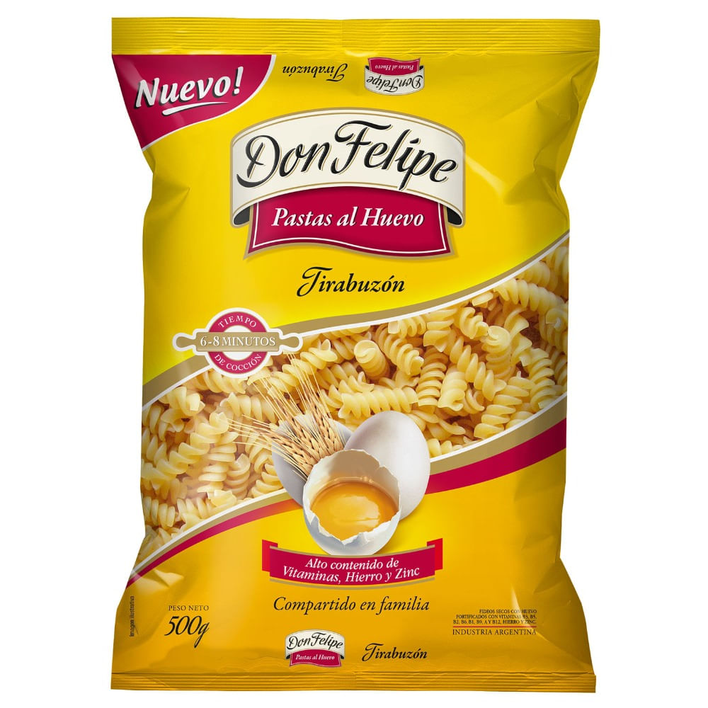 Fideos tirabuzon al huevo Don felipe 500 g.