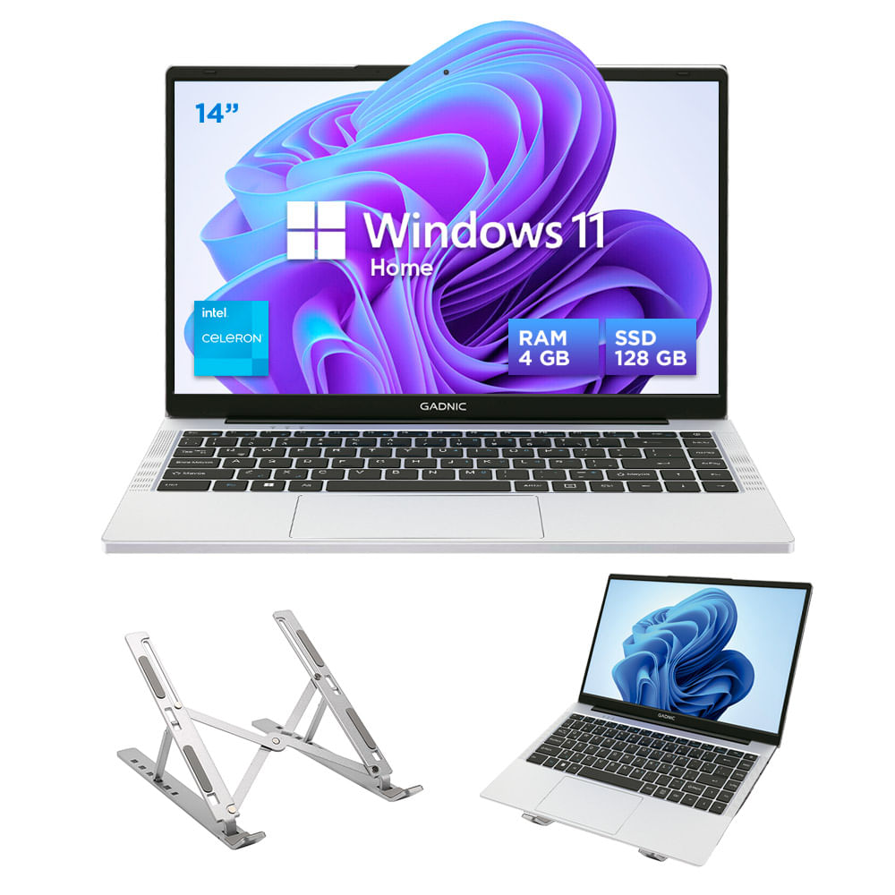 Notebook Gadnic 14 Pulgadas Intel Celeron N4500 Ram 4gb Ssd 128gb CáMara Frontal Con Soporte