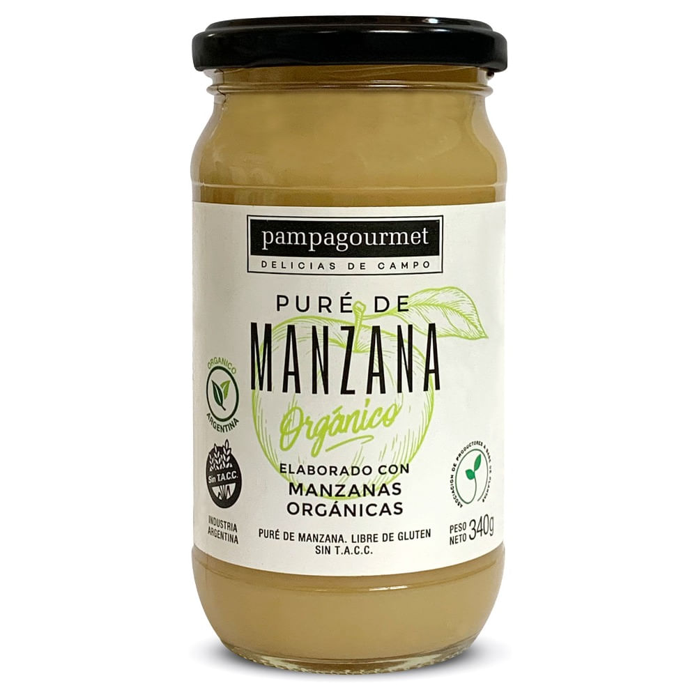 Puré de manzana orgánica Pampagourmet en frasco 340 g.