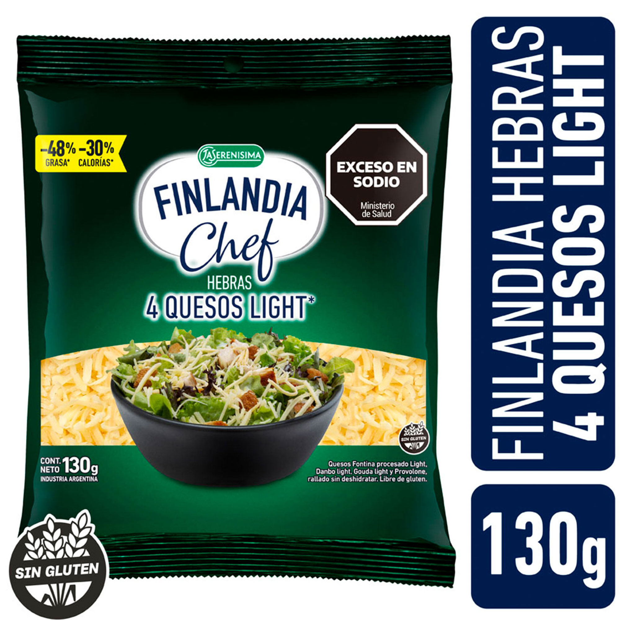 Queso En Hebras Finlandia Chef Cuatro Quesos Light 130 G