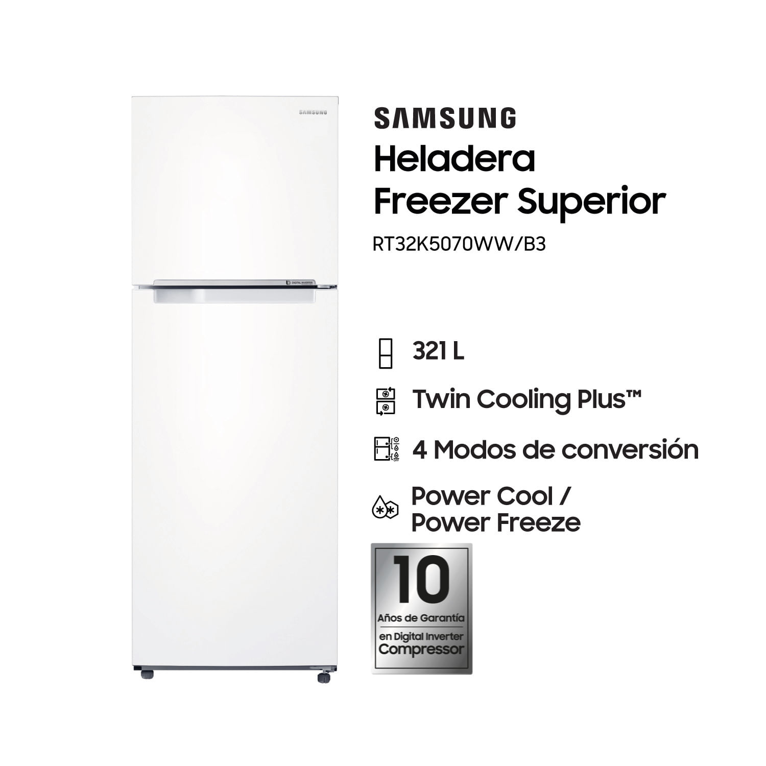 Heladera Samsung Freezer No Frost Inverter 321 L Blanca Snow White