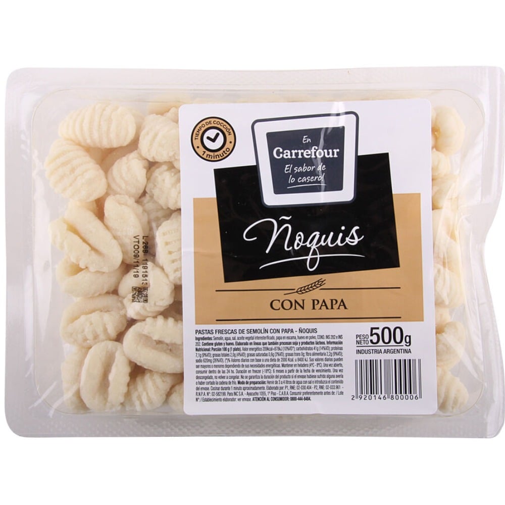 Ñoquis Carrefour con papa 500 g.