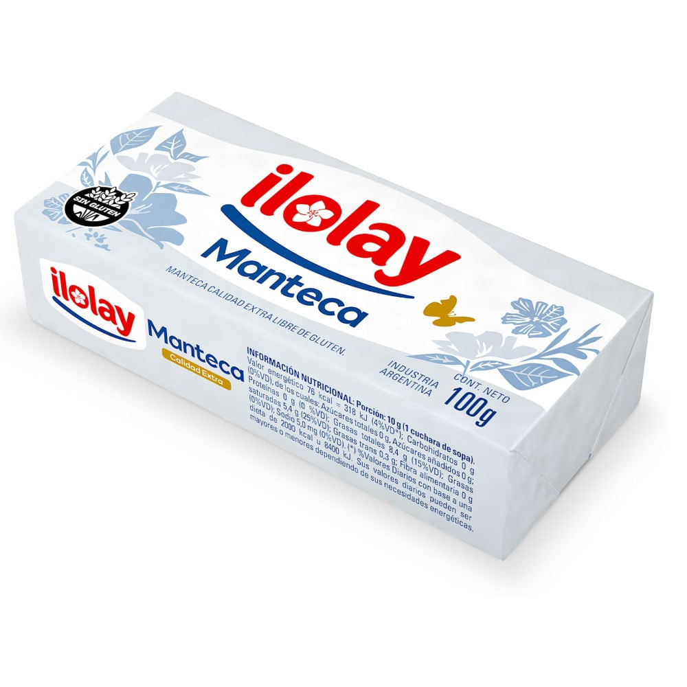 Manteca extra calidad Ilolay sin sal 100 g.