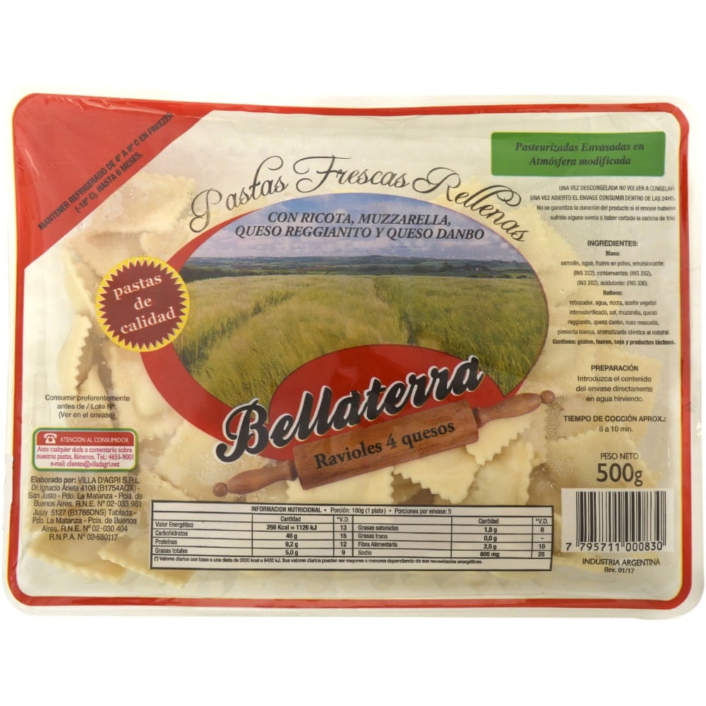Ravioles Bellaterra cuatro quesos 500 g.