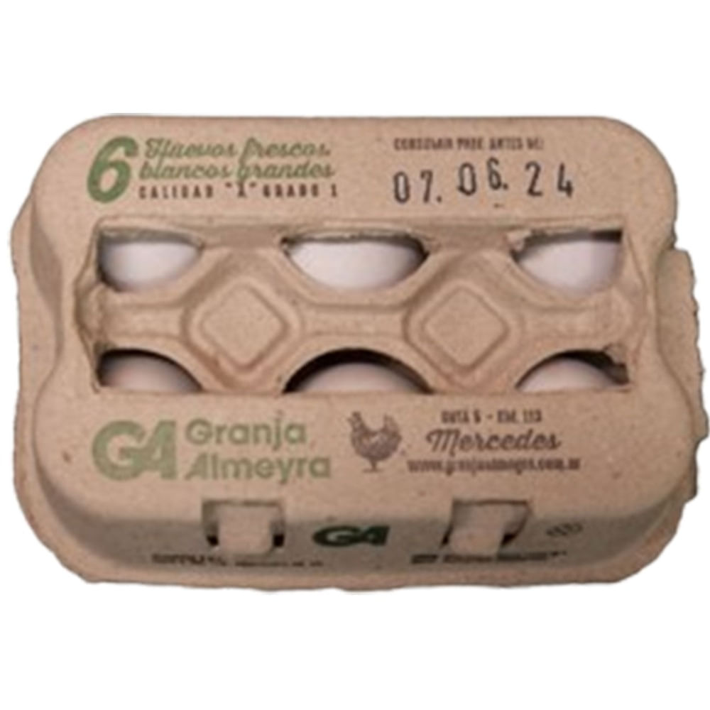 Huevos blancos grandes Granja almeyra carton 6 uni