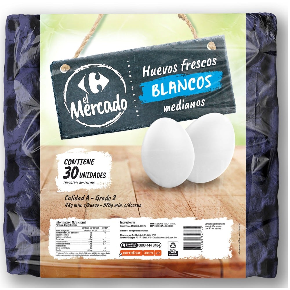 Huevo blanco El Mercado carton 30 uni