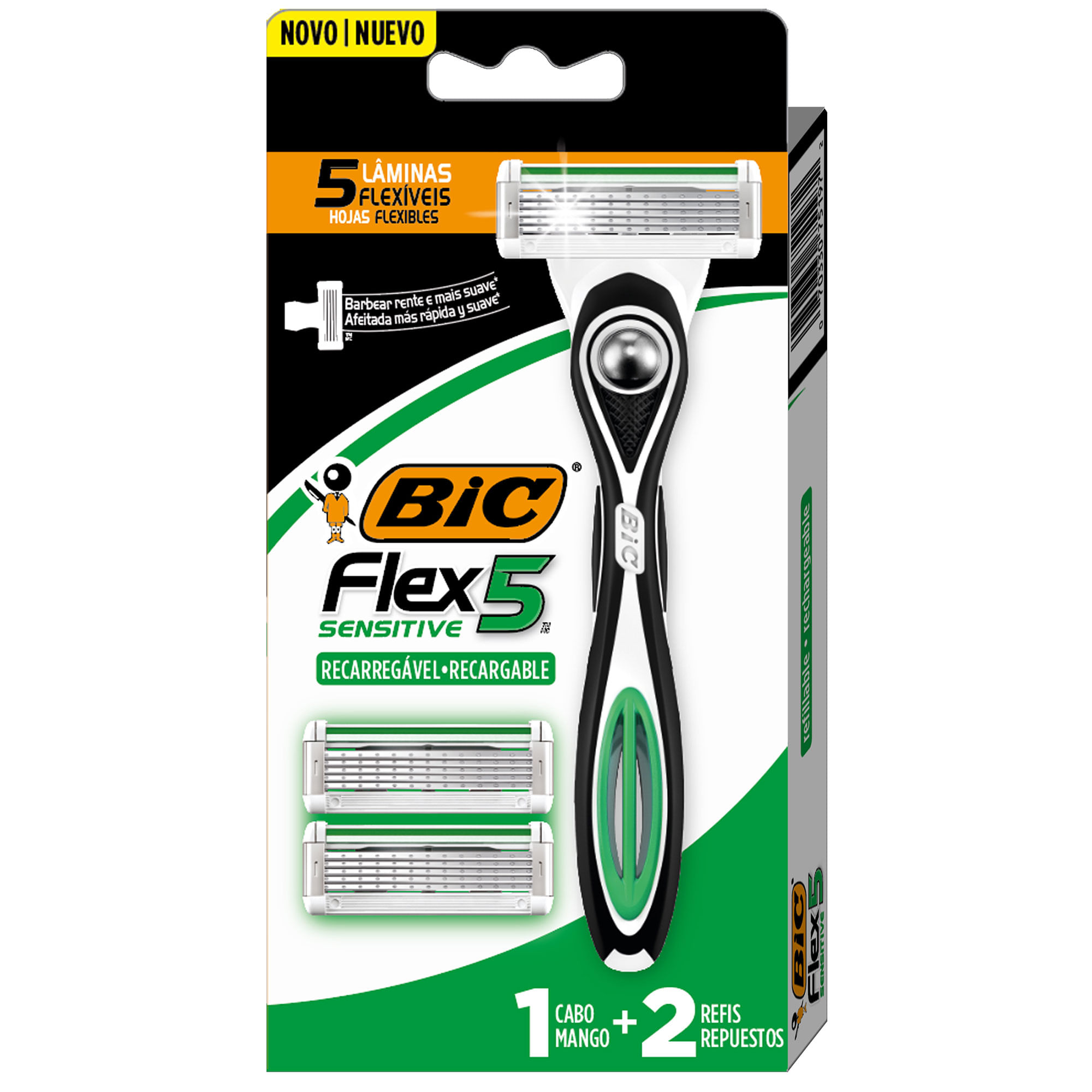 Máquina De Afeitar Bic Flex 5 Sensitive 1 U Y Repuestos 2 U