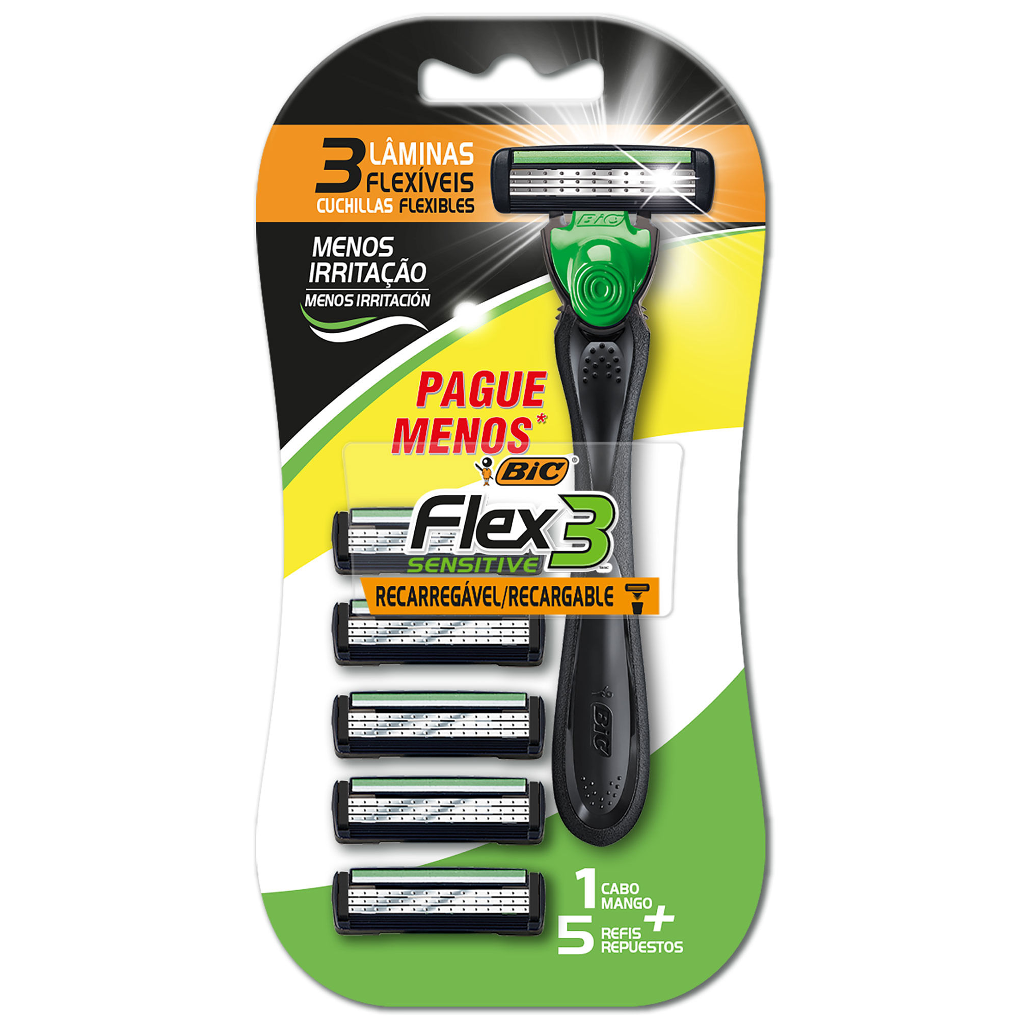 Máquina De Afeitar Bic Flex 3 Sensitive 1 U Y Repuestos 5 U