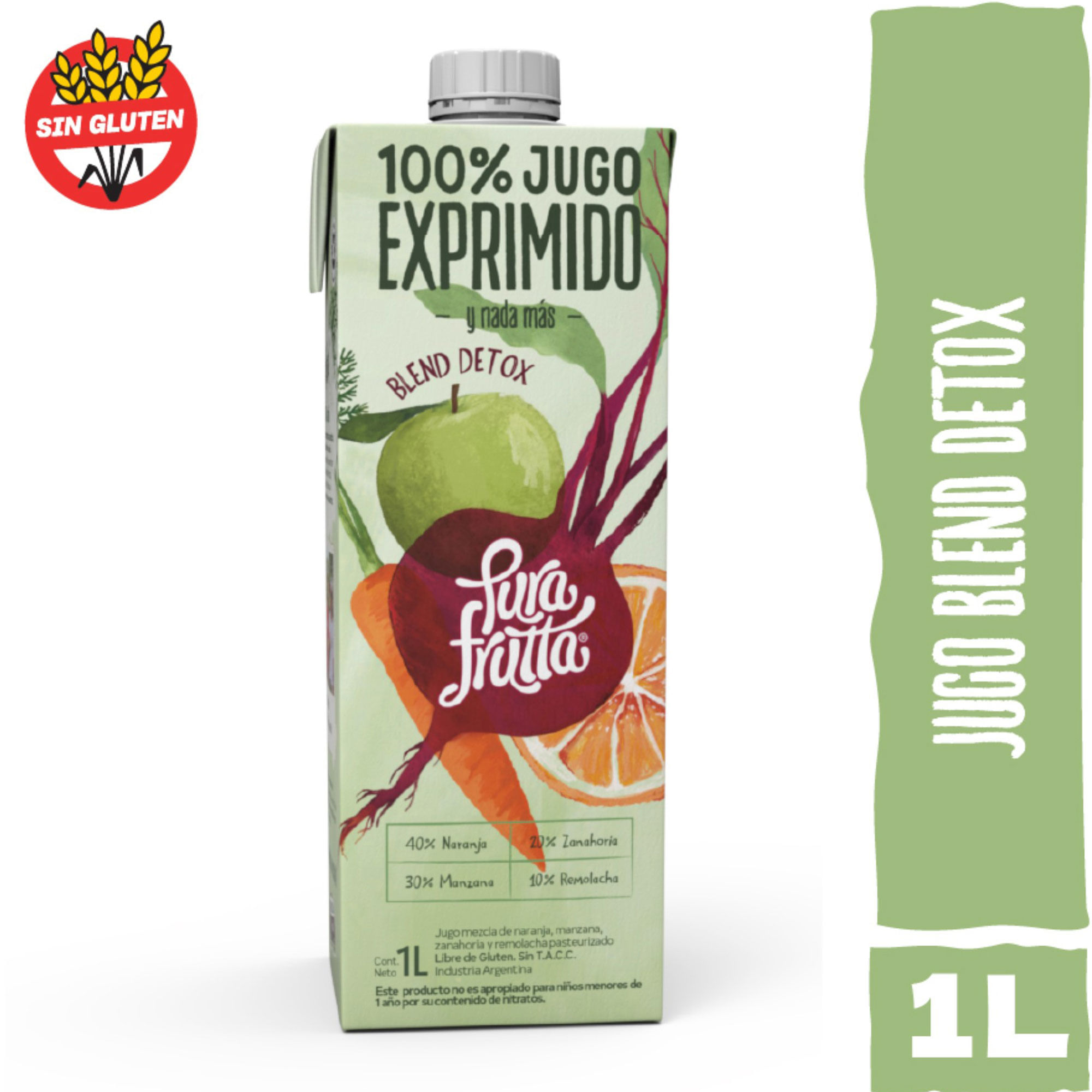 Jugo détox Pura frutta naranja manzana zanahoria remolacha 1 l.