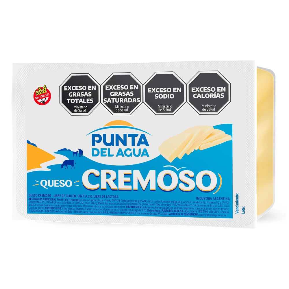 Queso cremoso Punta del Agua porcionado  x kg.