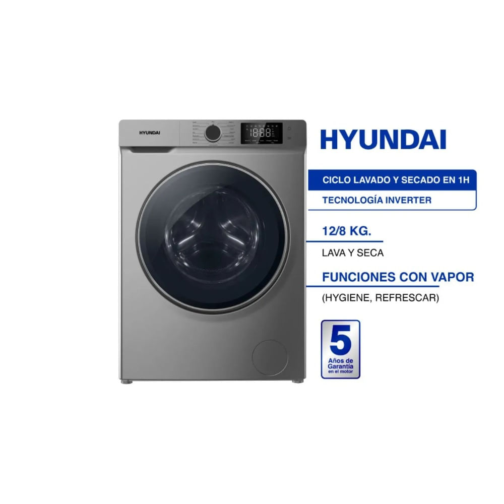 Lavasecarropas Hyundai 12kg 8kg Inverter Hyls1212sn Gris