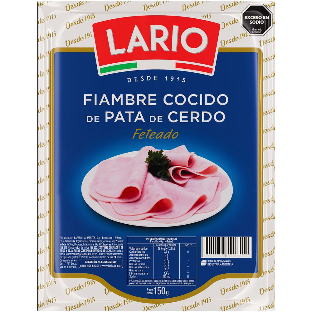 Fiambre cocido Lario pata de cerdo 150 g.
