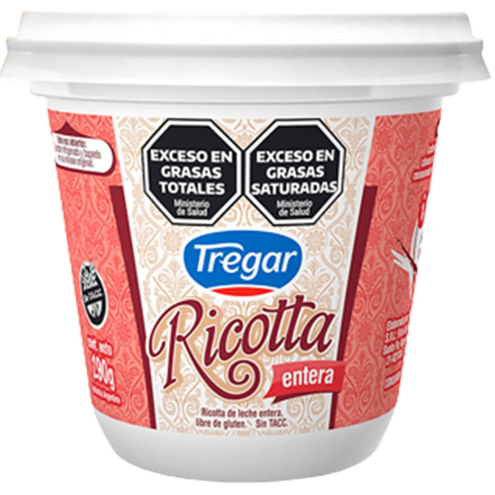 Ricotta Tregar entera bajo sodio en pote 290 g.