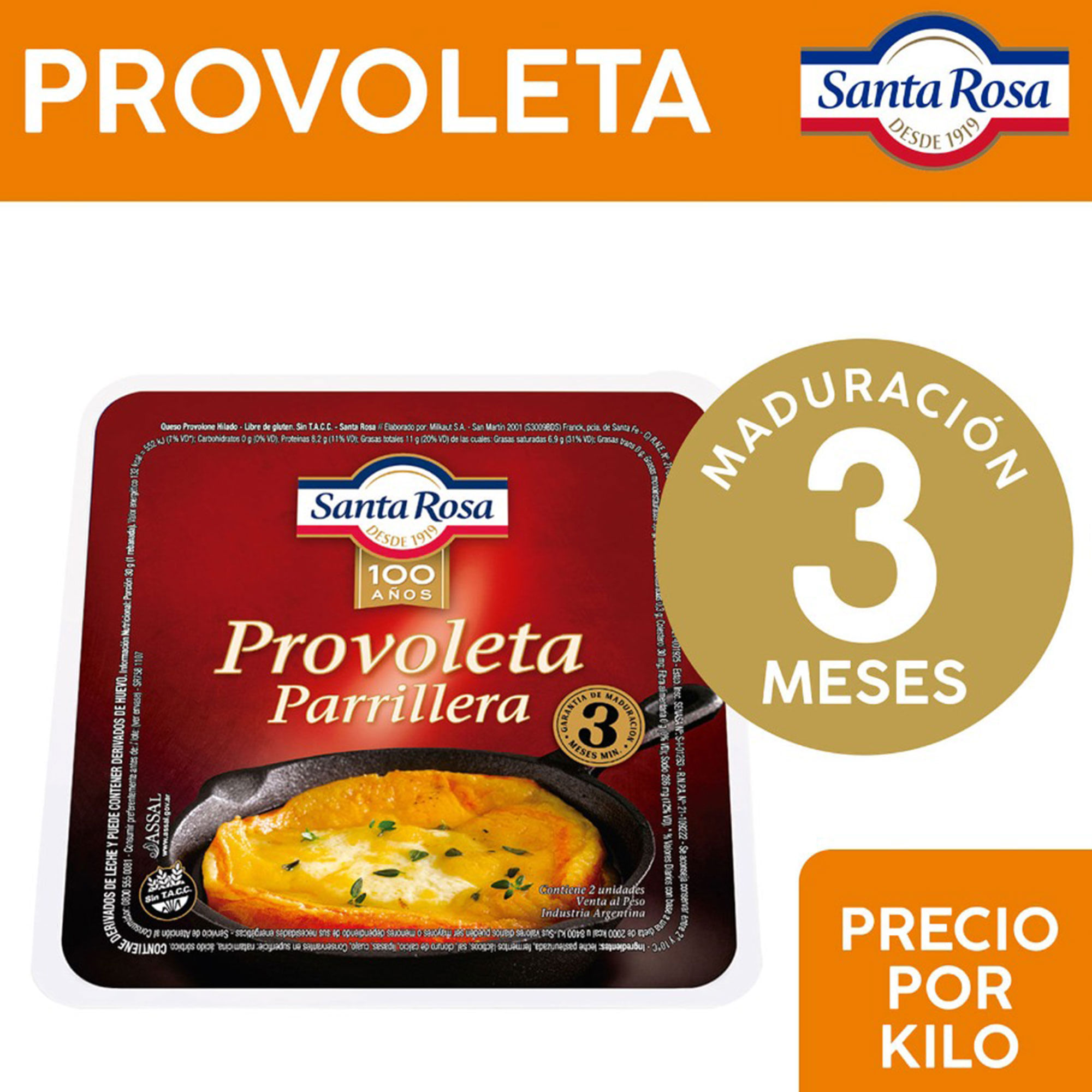 Queso provoleta parrillera trozado Santa Rosa x kg.