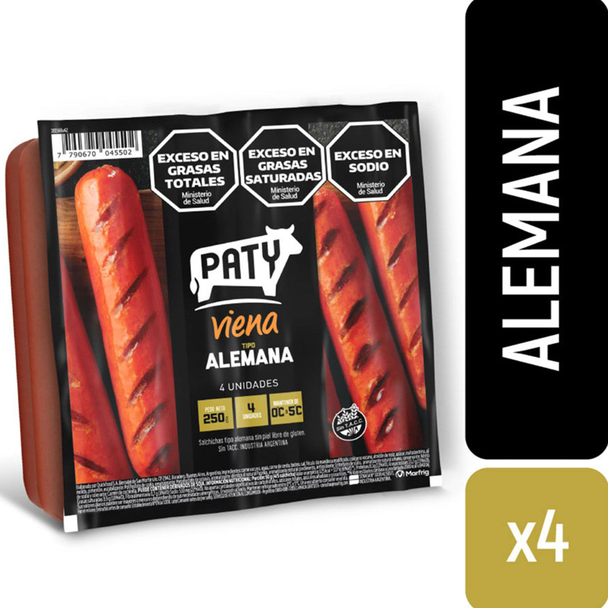 Salchichas Paty viena tipo alemana 4 u.