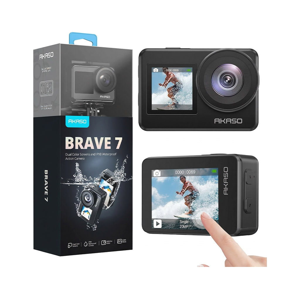 Cámara De Acción AKASO Brave 7 20MP 4K30 IPX8 Deportiva Doble Pantalla