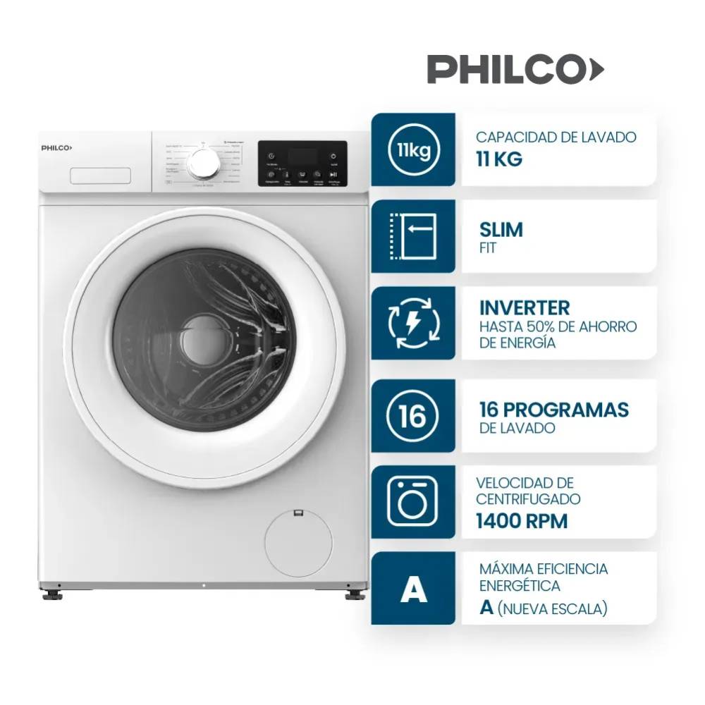 Lavarropas Philco 11 Kg Carga Frontal Inverter Blanco