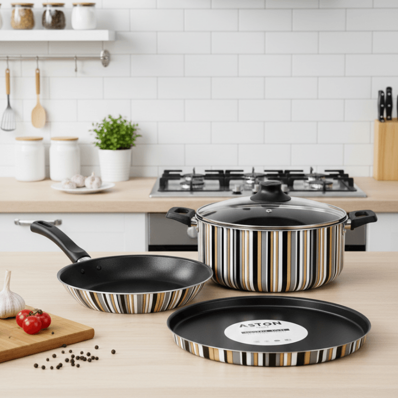 Batería Antiadherente Olla Cacerola Sarten Pizzera Aston Tutti Black