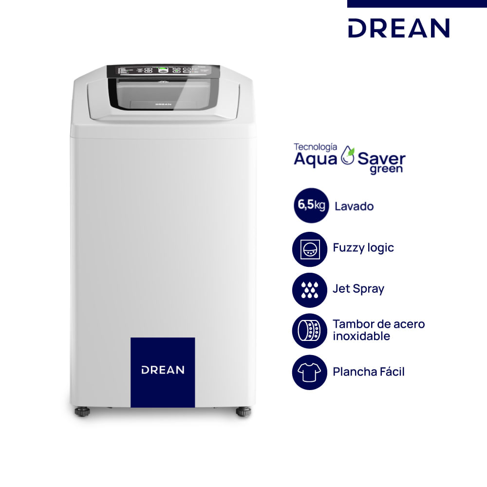 Lavarropas Drean Carga Superior 6.5 Kg 800 Rpm Lsdr0680tb0 Blanco