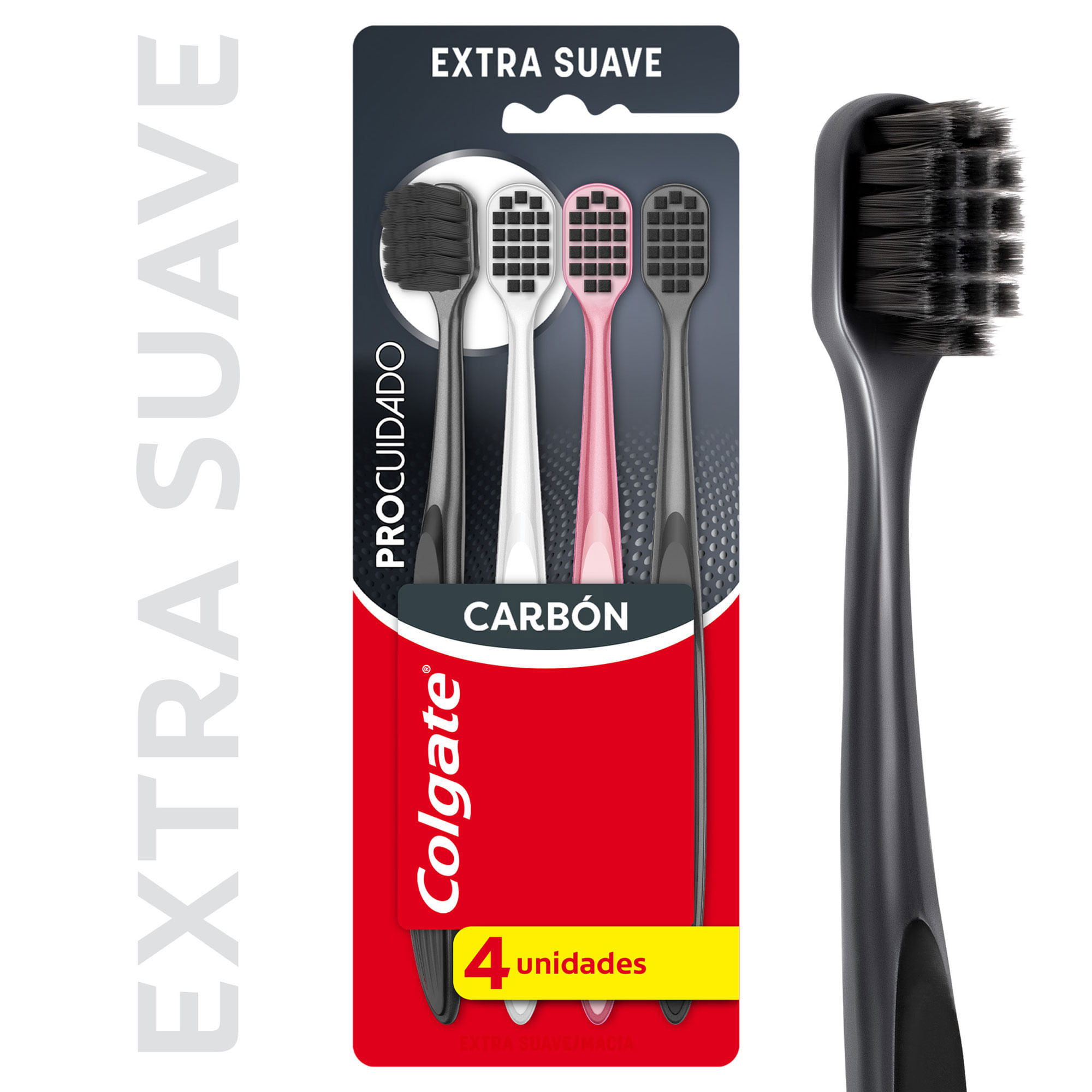 Cepillo De Dientes Colgate Procuidado Carbón Extra Suave 4 U