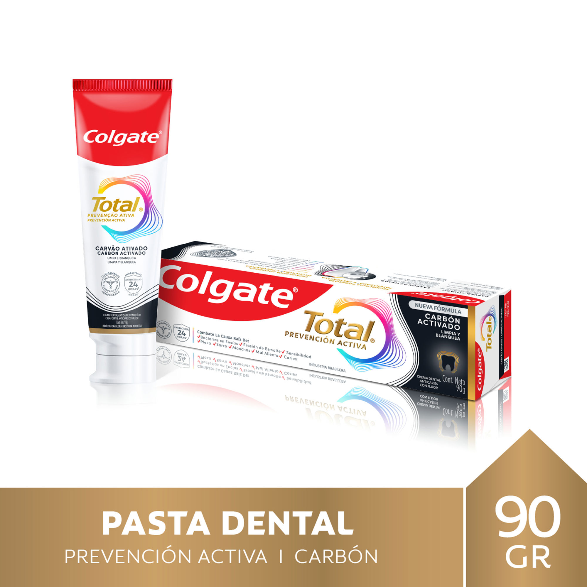 Pasta Dental Colgate Total Carbón Activado Con Flúor 90 G