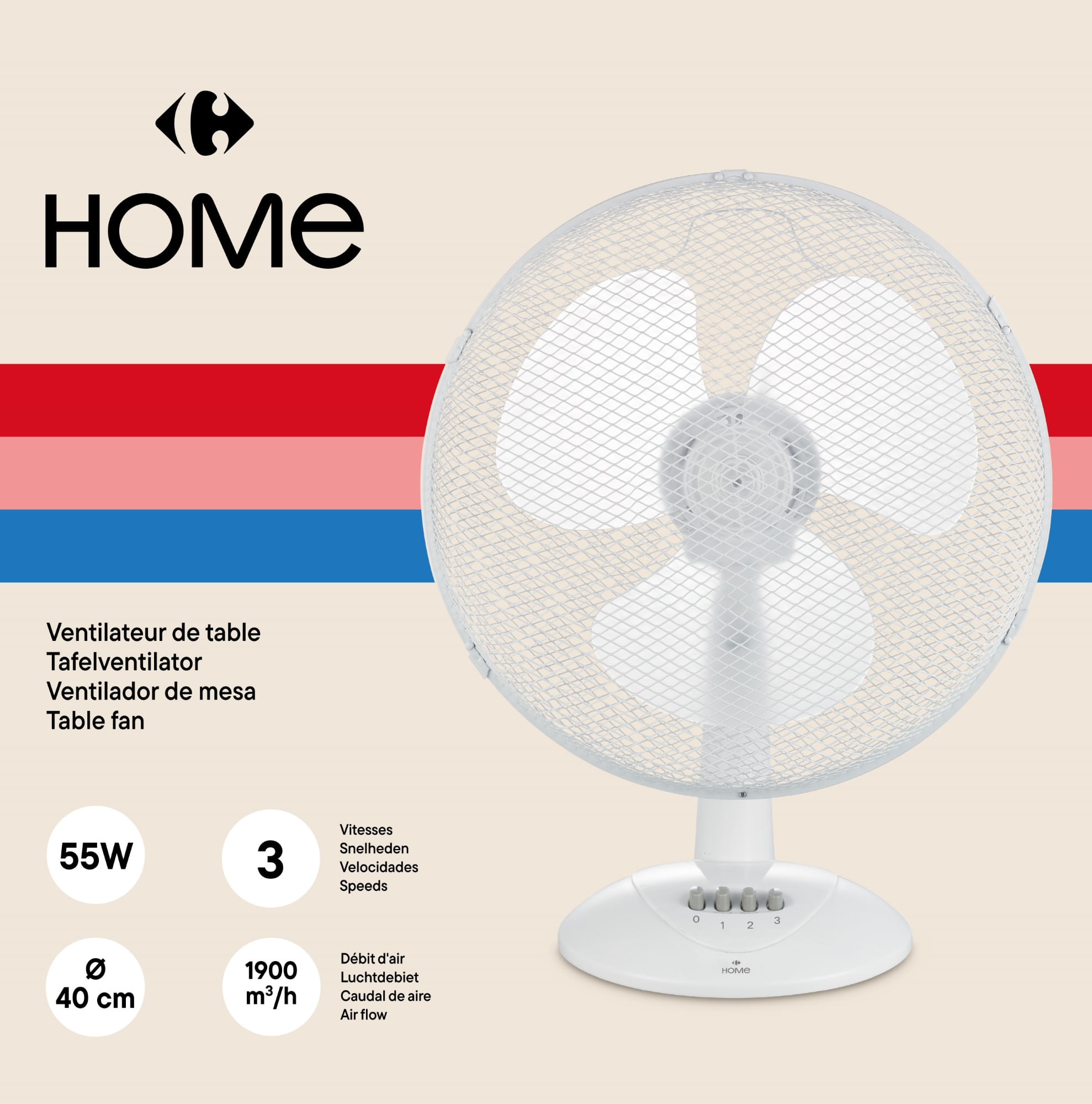 Ventilador de mesa 16" Carrefour Home 55w hdf55 25l