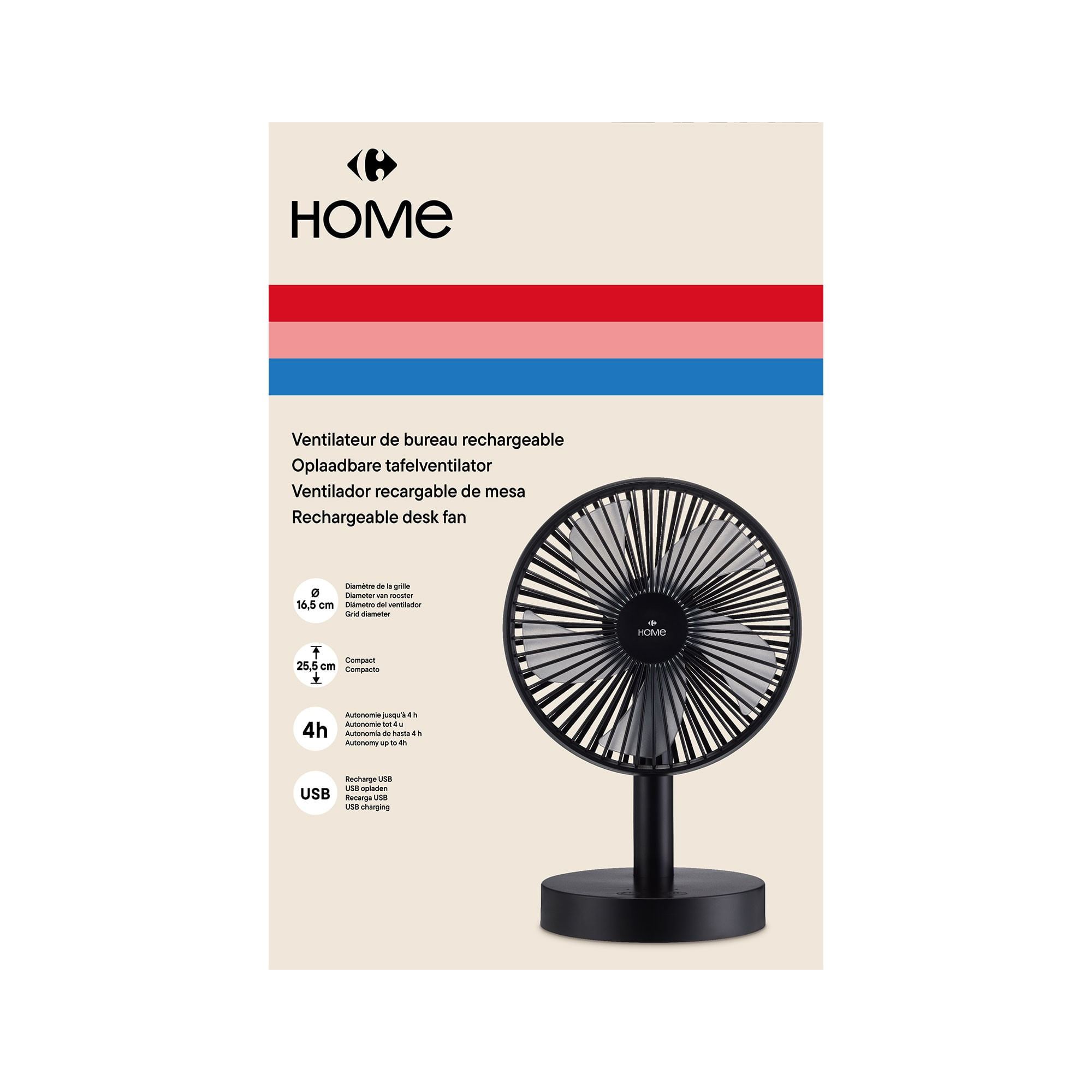 Ventilador usb recargable 6 Carrefour Home hrf6t 25l