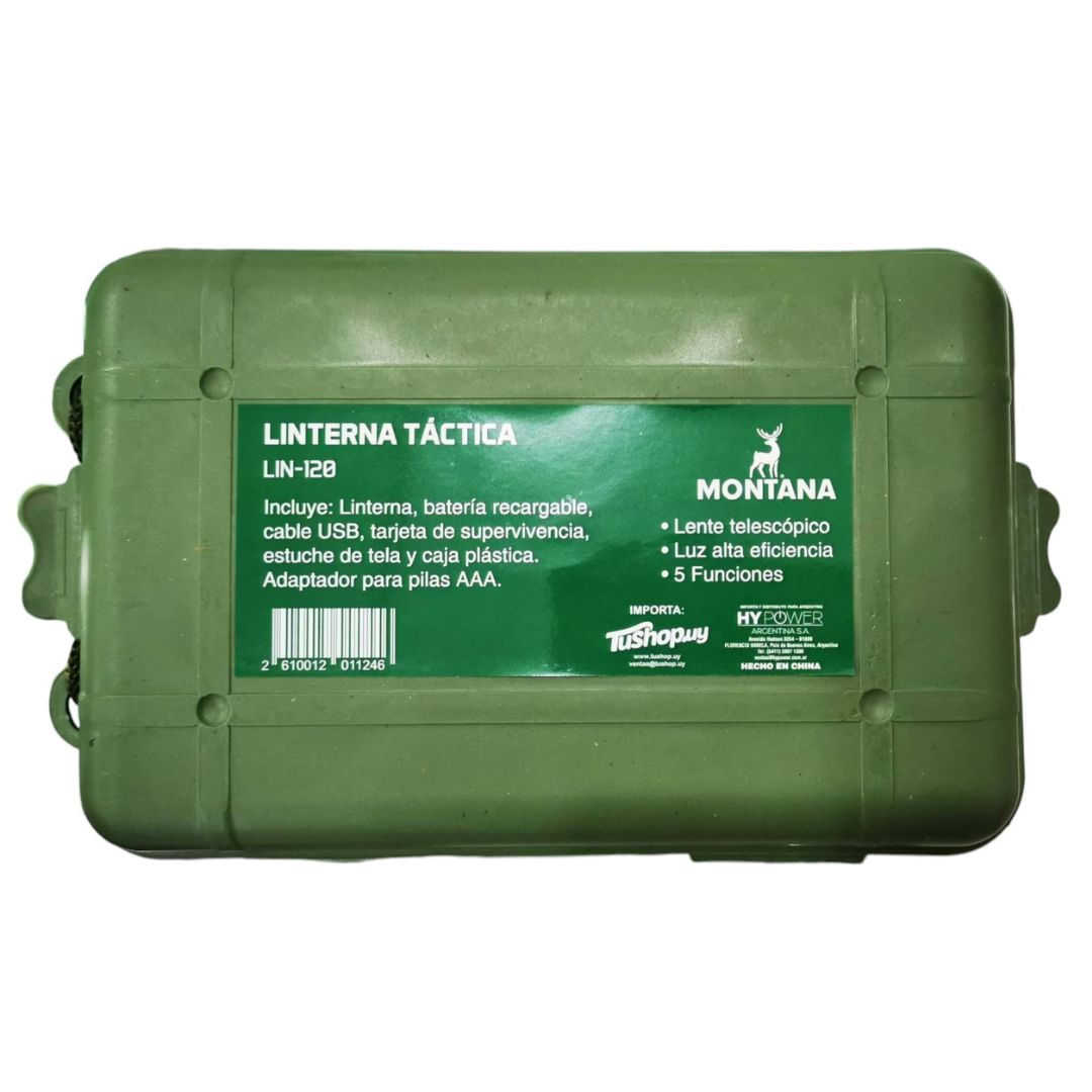Linterna Mini Tactica Led Lente Telescópico Usb 5 Funciones (LIN-120)