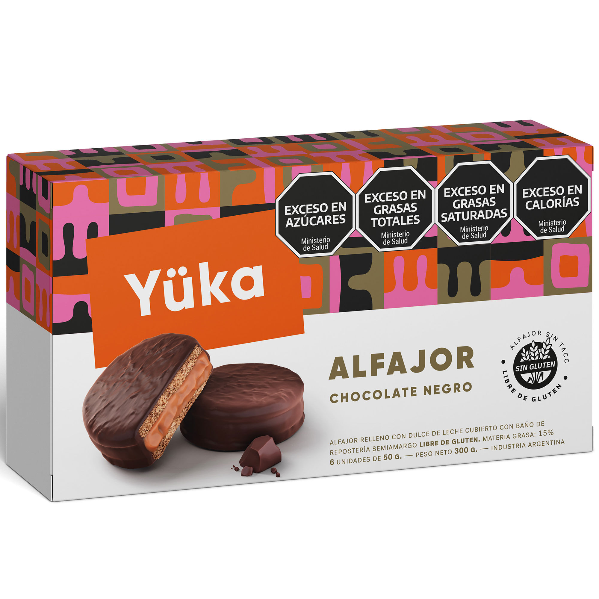 Alfajores Yuka chocolate sin TACC 50 g. x 6 uni