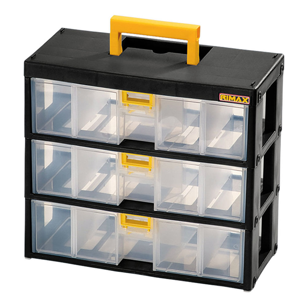 Caja Organizadora Modular Con Gavetas 3x80mm Transparente Negro Rimax  (RX-3440)