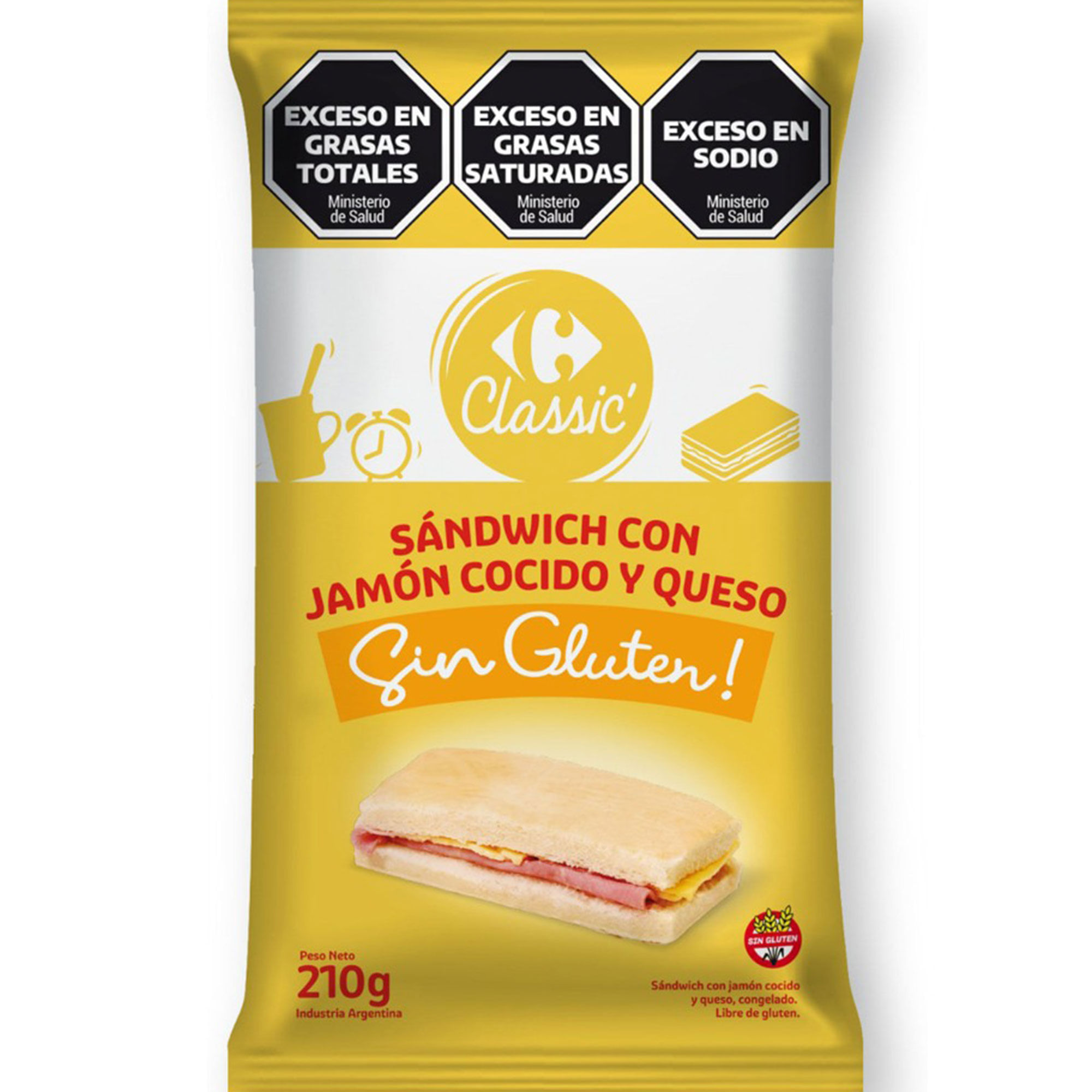 Sandwich congelado sin tacc de jamón y queso Carrefour Classic 210 grs