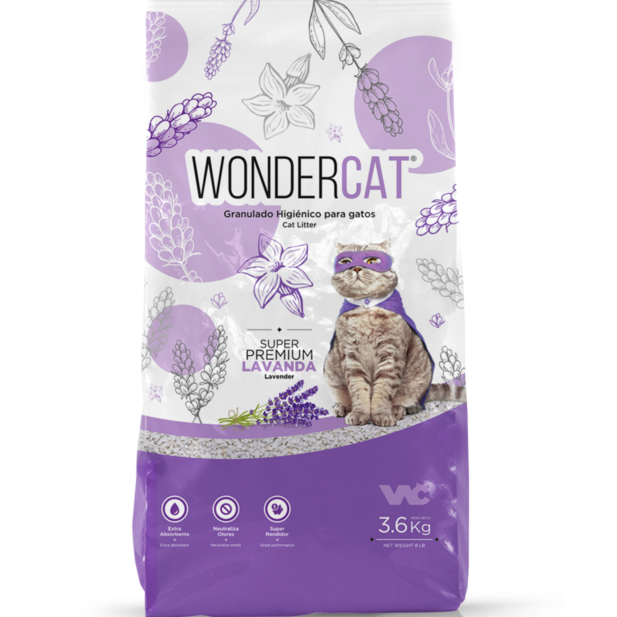 Piedras granuladas super premium Wondercat Lavanda 3.6 kg